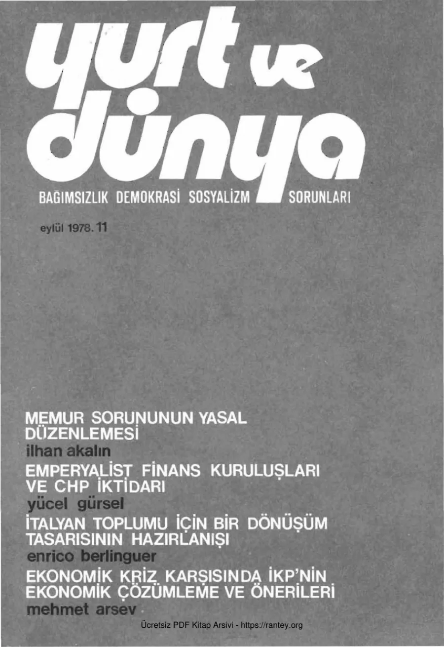Yurt ve Dünya Sayı 11 - Eylül 1978 kapak görseli