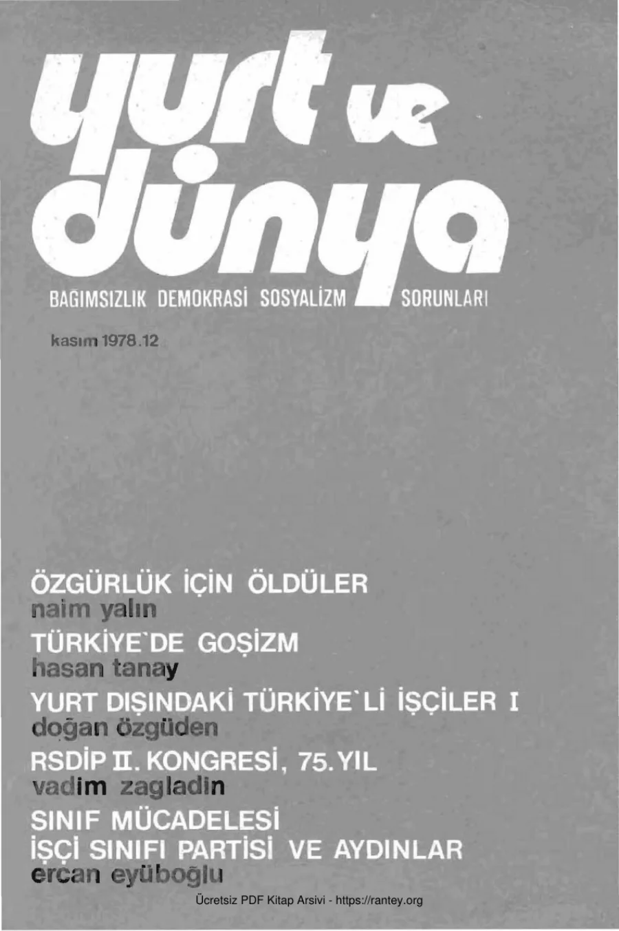 Yurt ve Dünya Sayı 12 - Kasım 1978 kapak görseli