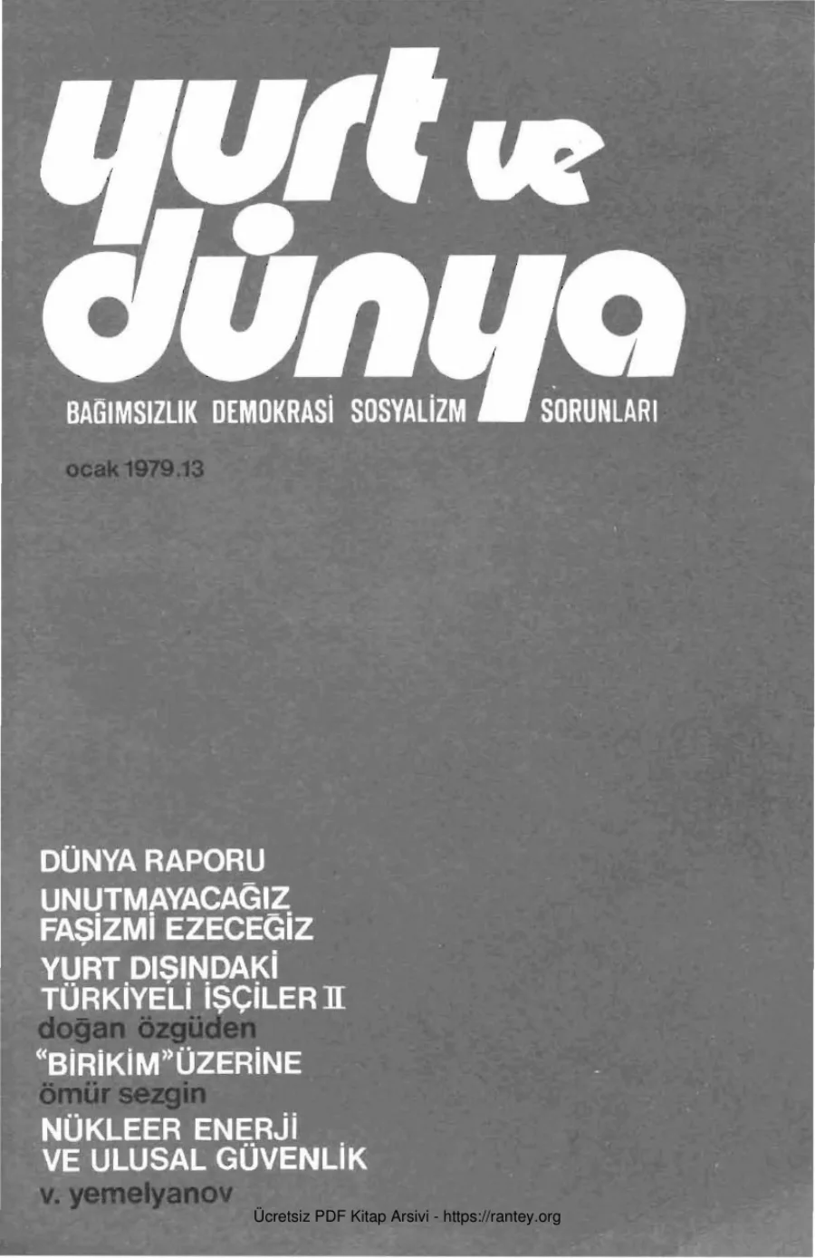 Yurt ve Dünya Sayı 13 - Ocak 1979 kapak görseli