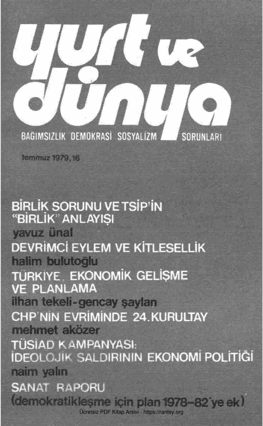 Yurt ve Dünya Sayı 16 - Temmuz 1979 kapak görseli