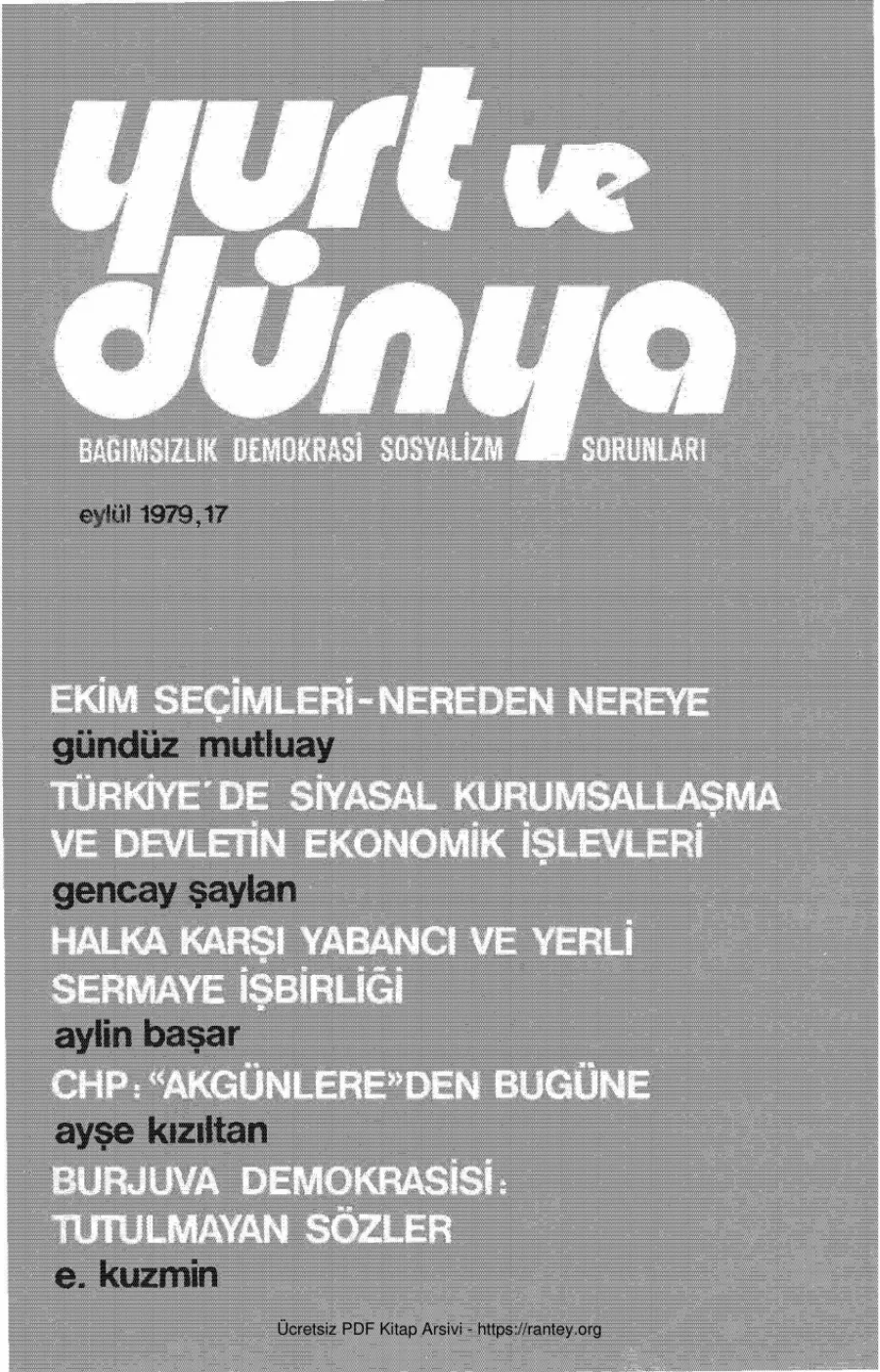 Yurt ve Dünya Sayı 17 - Eylül 1979 kapak görseli
