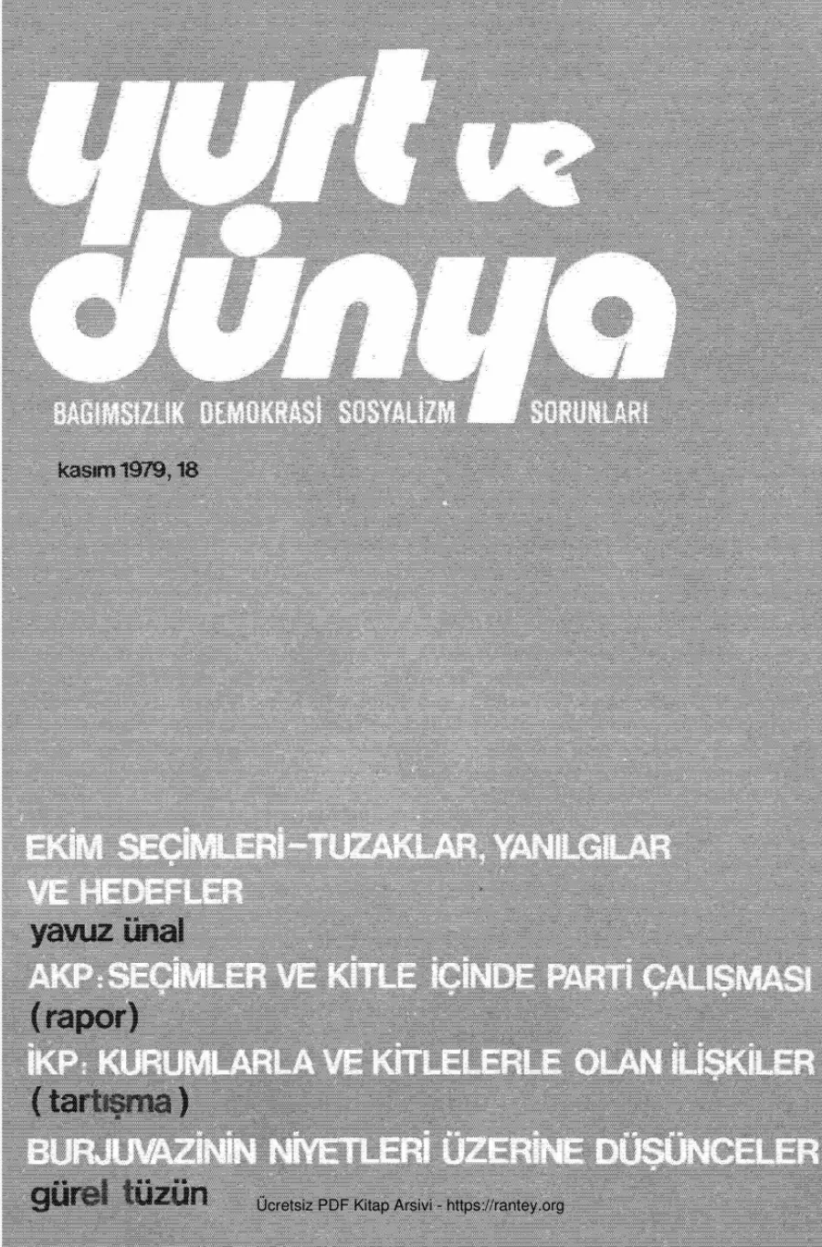 Yurt ve Dünya Sayı 18 - Kasım 1979 kapak görseli