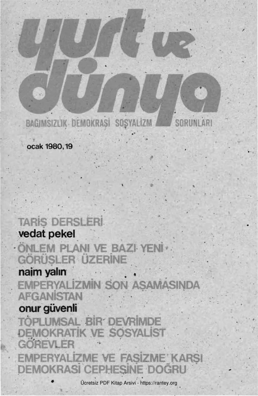 Yurt ve Dünya Sayı 19 - Ocak 1980 kapak görseli