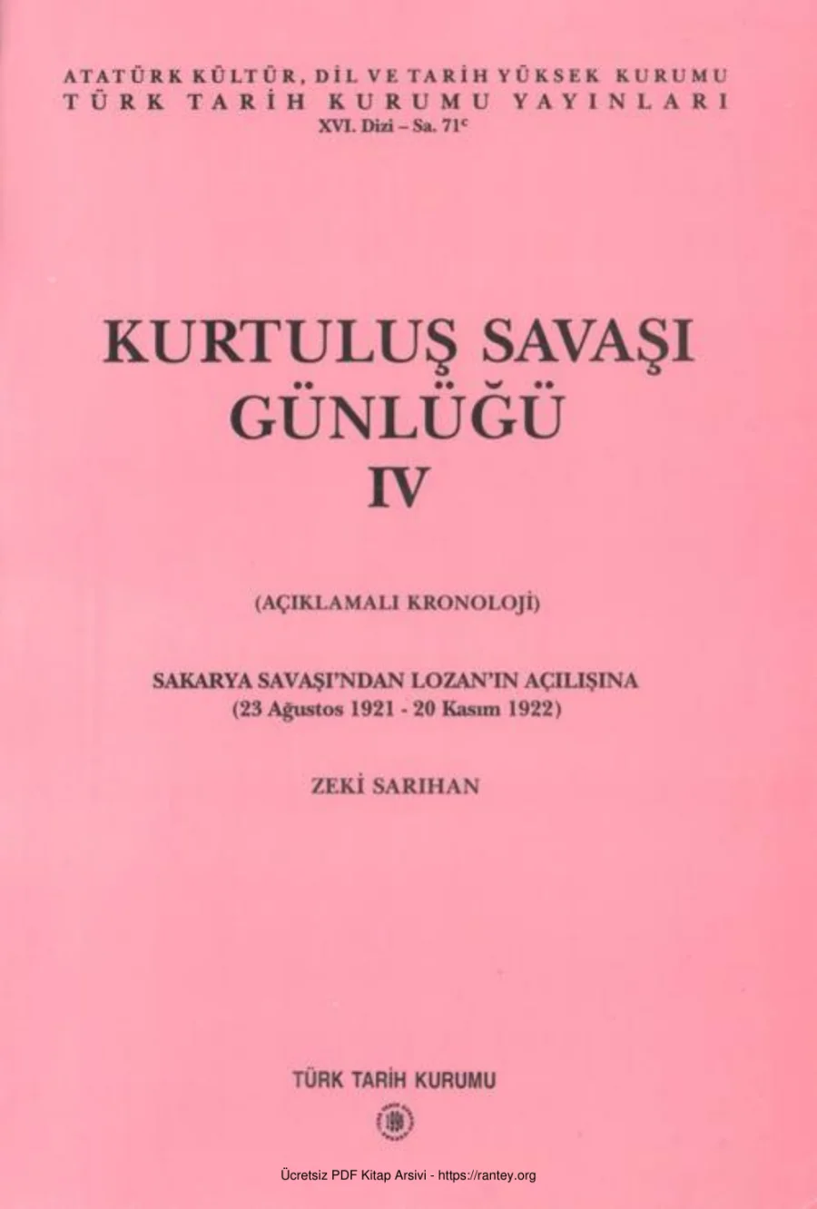 Zeki Sarıhan Kurtuluş Savaşı Günlüğü 4 kapak görseli